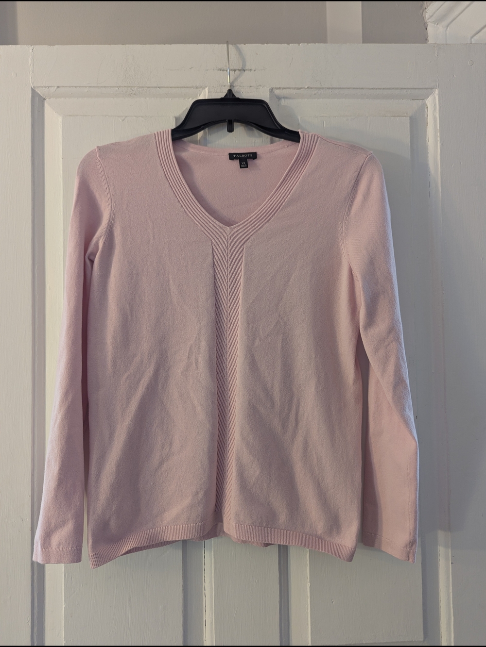 Talbots Pale Pink Rib-Trim V-Neck Sweater